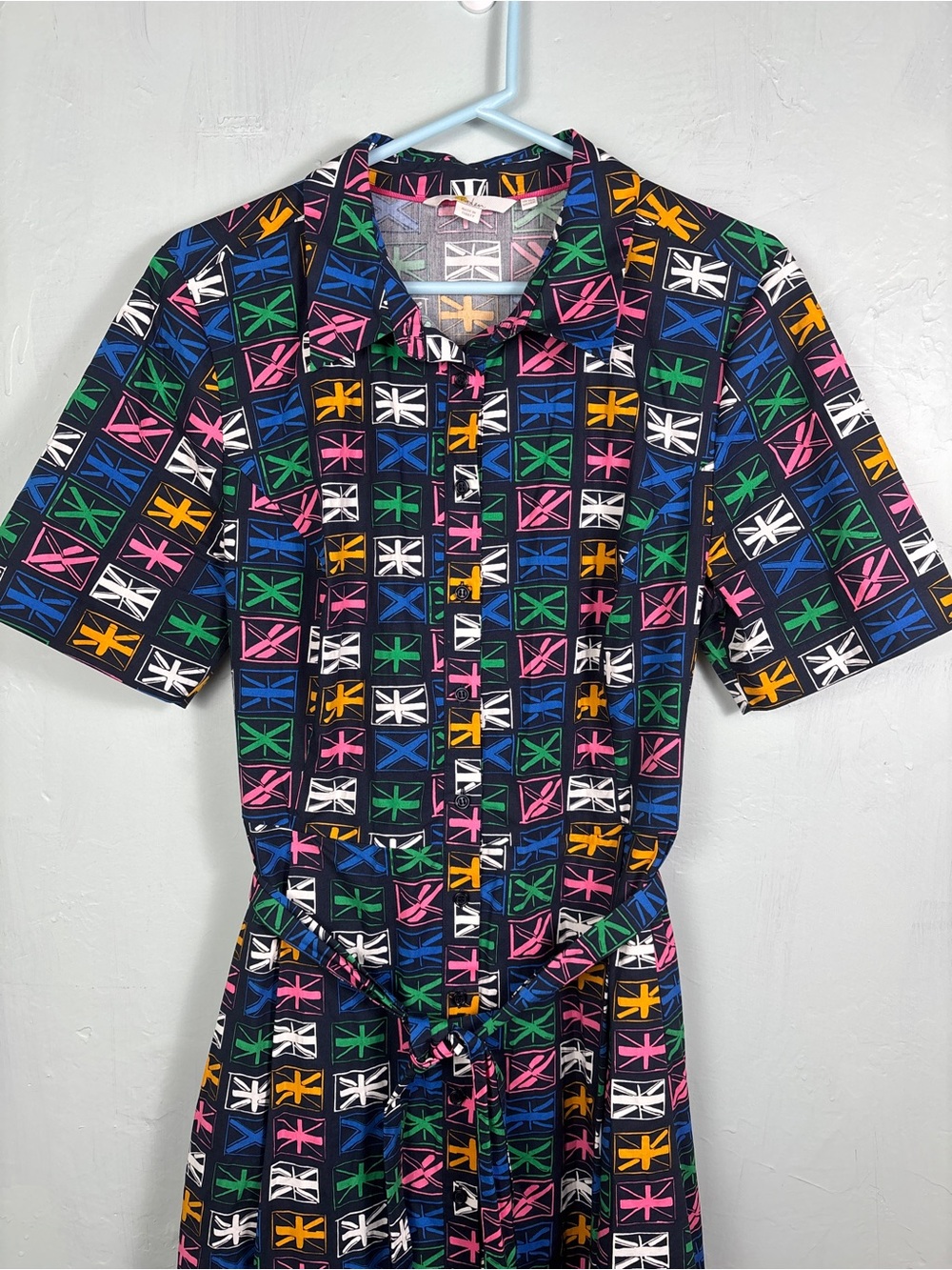 Boden Anastasia Union Jack Pattern British Flag Collared Shirtdress - Picture 2 of 10
